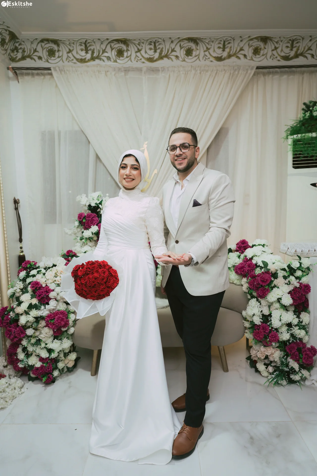 Ahmed and Rawan standing together on Engagement night